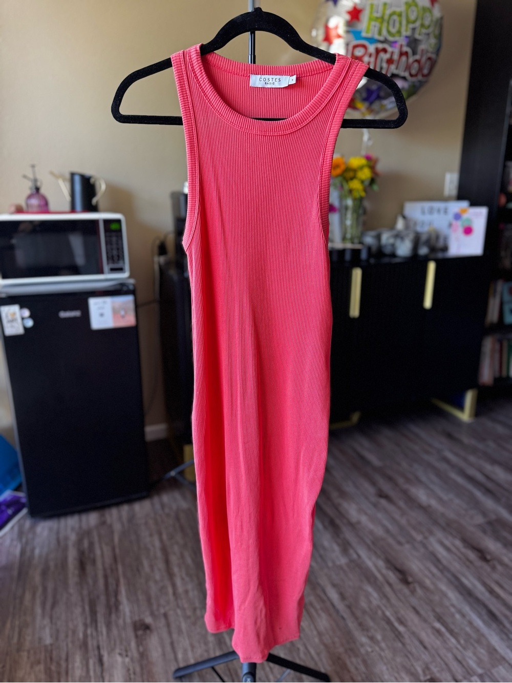Costes Coral Ribbed Tank Midi Dress